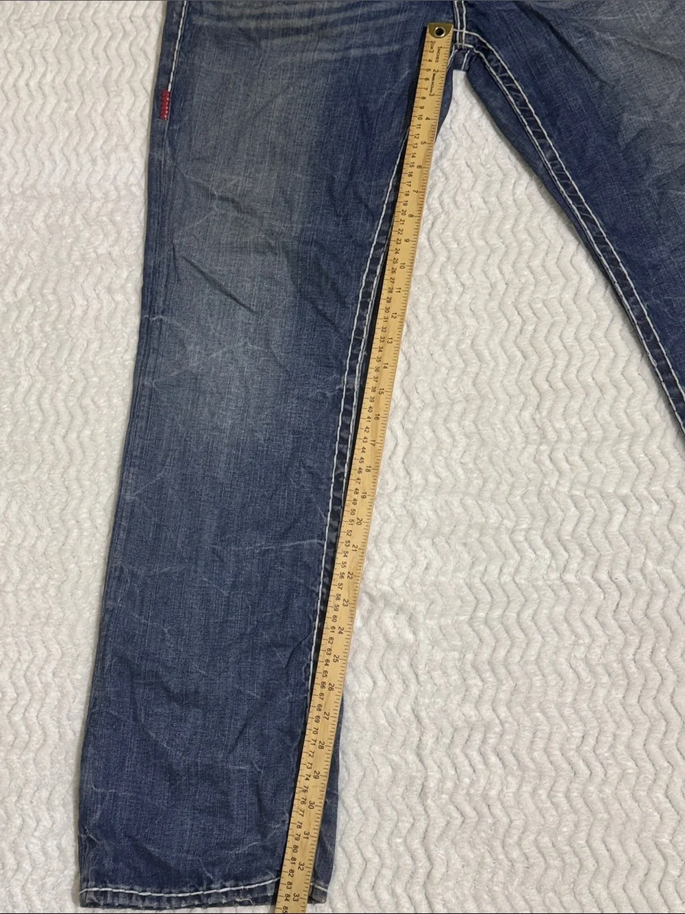 True Religion Jeans Vintage Straight Relaxed Mens 36 Blue Red Stitch